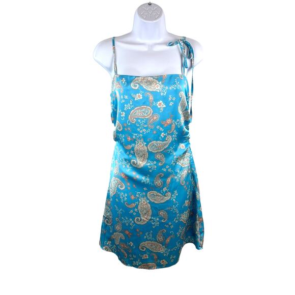 Dress Forum Paisley Mini Dress Blue Silky S Mod Y2K Coquette Fairycore - Picture 1 of 9